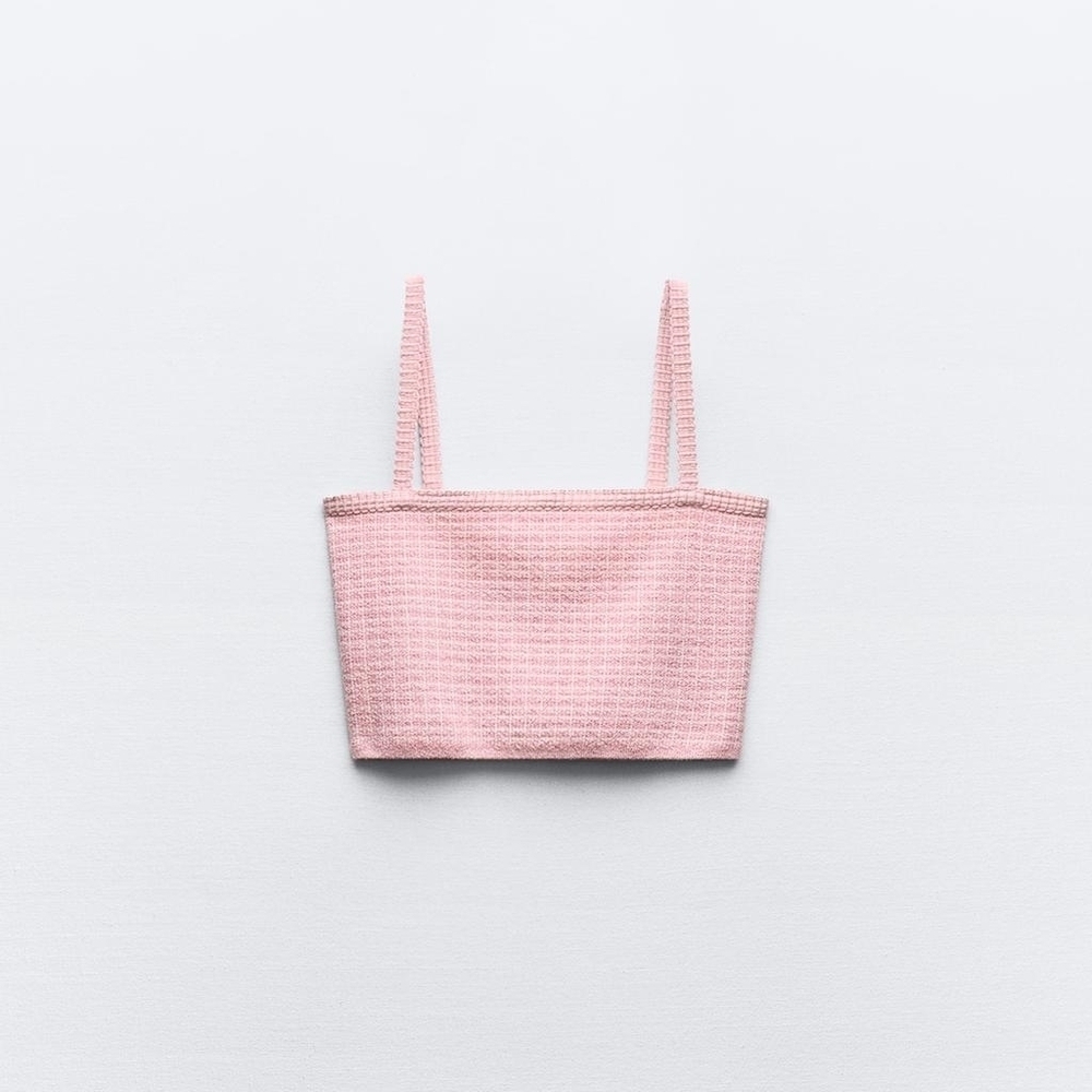 ZARA PINK TEXTURED KNIT CROP TOP